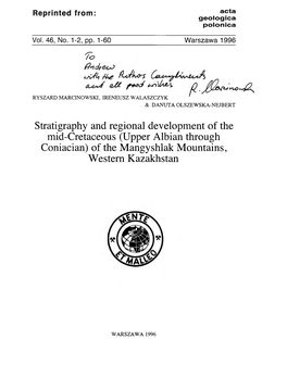 Stratigraphy and Regional Development of the Mid-Cretaceous (Upper Albian Through Coniacian) of the Mangyshlak Mountains, Western Kazakhstan