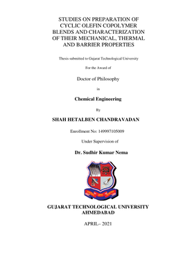 Studies on Preparation of Cyclic Olefin Copolymer Blends and Characterization of Their Mechanical, Thermal and Barrier Properties