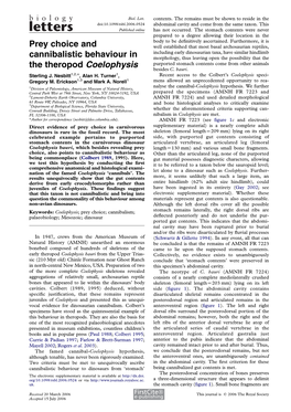 Prey Choice and Cannibalistic Behaviour in the Theropod Coelophysis