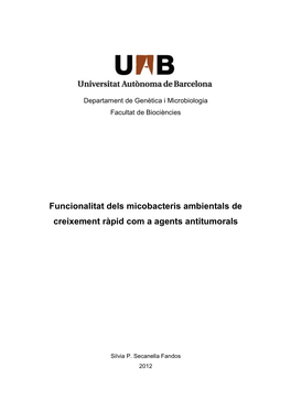 Funcionalitat Dels Micobacteris Ambientals De Creixement Ràpid Com a Agents Antitumorals