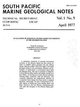 Evaluation of Potential Hydrocarbon Occurence in the Solomon Islands