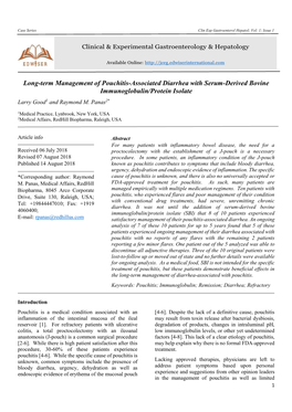 Long-Term Management of Pouchitis-Associated Diarrhea with Serum-Derived Bovine Immunoglobulin/Protein Isolate