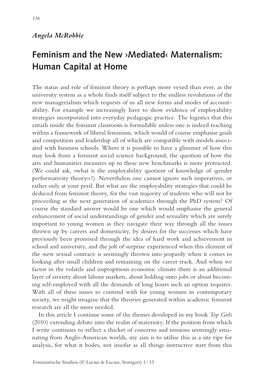 Feminism and the New ›Mediated‹ Maternalism: Human Capital at Home