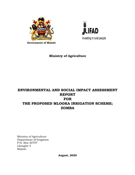 Environmental and Social Impact Assessment Report for the Proposed Mlooka Irrigation Scheme; Zomba