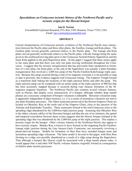 Speculations on Cretaceous Tectonic History of the Northwest Pacific and a Tectonic Origin for the Hawaii Hotspot