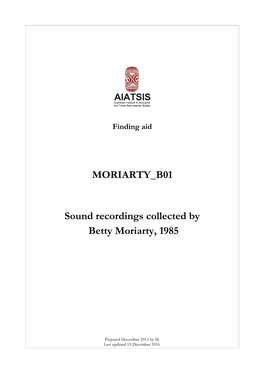 MORIARTY B01 Sound Recordings Collected by Betty Moriarty, 1985