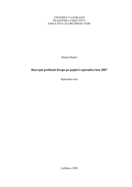 Razvojni Problemi Krope Po Poplavi Septembra Leta 2007