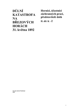 Důlní Katastrofa Na Březových Horách 31. Května 1892