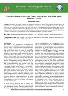 Courtship, Marriage, Consent and Violence Against Women in the Meitei Society a Feminist Viewpoint