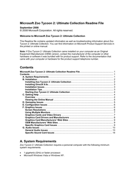 Zoo Tycoon 2: Ultimate Collection Readme File September 2008 © 2008 Microsoft Corporation