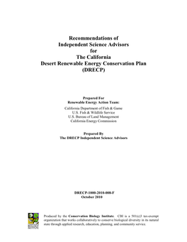 Recommendation of the Independent Science Advisors for the California