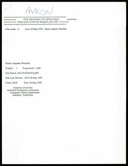 22:07 29 May 1979 Time: 22:55 Date: 29 May 1979 Stanford University Artificial Intelligence Laboratory Computer Science Department Stanford, California