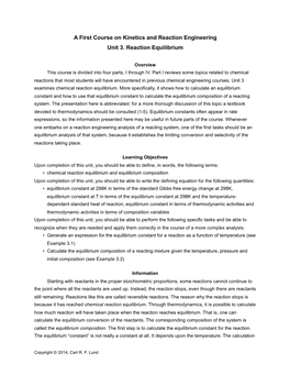 A First Course on Kinetics and Reaction Engineering Unit 3