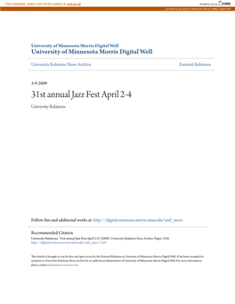 31St Annual Jazz Fest April 2-4 University Relations