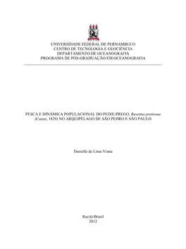 Universidade Federal De Pernambuco Centro De Tecnologia E Geociência Departamento De Oceanografia Programa De Pós-Graduação Em Oceanografia ______