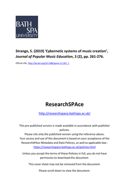 Strange, S. (2019) 'Cybernetic Systems of Music Creation'