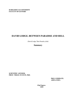 David Lodge. Between Paradise and Hell