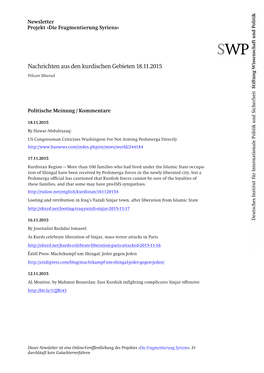 Nachrichten Aus Den Kurdischen Gebieten 18.11.2015 Pelican Mourad Stiftungwissenschaft Und Politik