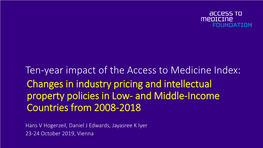 Ten-Year Impact of the Access to Medicine Index: Changes in Industry Pricing and Intellectual Property Policies in Low- and Middle-Income Countries from 2008-2018