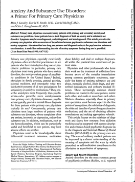 Anxiety and Substance Use Disorders: a Primer for Primary Care Physicians