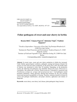 Foliar Pathogens of Sweet and Sour Cherry in Serbia