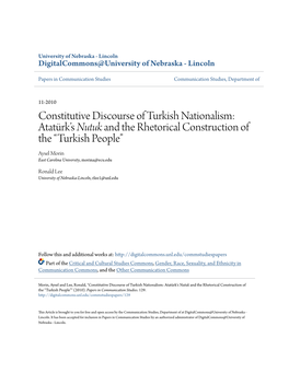 Constitutive Discourse of Turkish Nationalism: Atatürk's &lt;I&gt;Nutuk&lt;/I