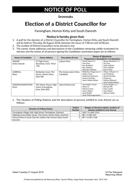 NOTICE of POLL Election of a District Councillor