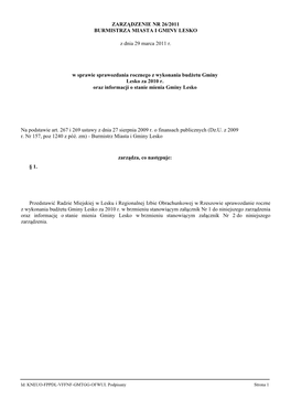 Zarządzenie Nr 26/2011 Burmistrza Miasta I Gminy Lesko