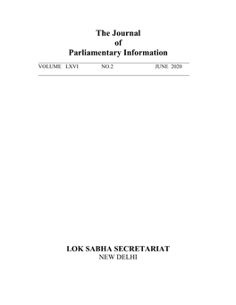 The Journal of Parliamentary Information ______VOLUME LXVI NO.2 JUNE 2020 ______