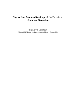 Gay Or Nay, Modern Readings of the David and Jonathan Narrative