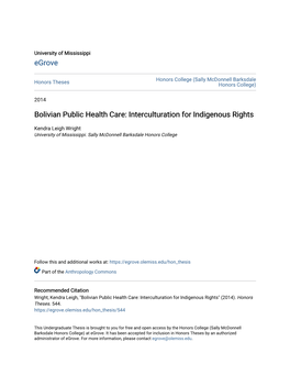 Bolivian Public Health Care: Interculturation for Indigenous Rights