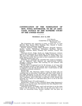 Continuation of the Nomination of Hon. Sonia Sotomayor, to Be an Asso- Ciate Justice of the Supreme Court of the United States