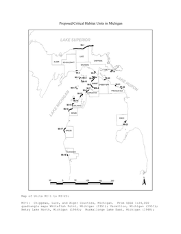 Proposed Critical Habitat Units in Michigan