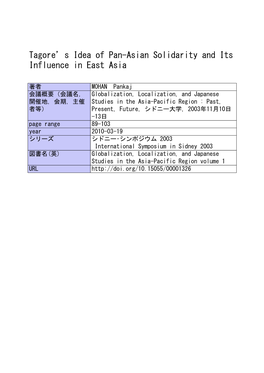 Tagore's Idea of Pan-Asian Solidarity and Its Influence in East Asia