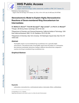 Stereoelectronic Model to Explain Highly Stereoselective Reactions of Seven-Membered Ring Oxocarbenium Ion Intermediates