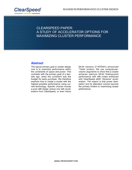 Clearspeed Paper: a Study of Accelerator Options for Maximizing Cluster Performance
