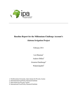 Baseline Report for the Millennium Challenge Account's Alatona