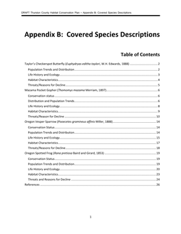 Appendix B: Covered Species Descriptions