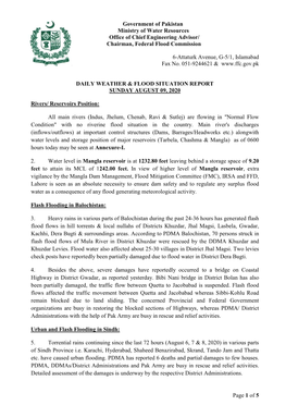 Page 1 of 5 Government of Pakistan Ministry of Water Resources Office of Chief Engineering Advisor/ Chairman, Federal Flood Comm