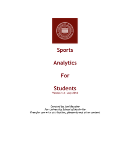 Sports Analytics for Students One Point Four 2018