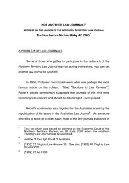 Address on the Launch of the Northern Territory Law Journal, August 2007