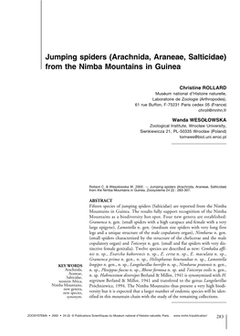 Jumping Spiders (Arachnida, Araneae, Salticidae) from the Nimba Mountains in Guinea