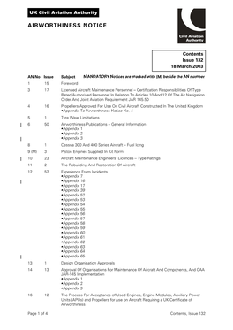 Airworthiness Notices Are Issued by the Civil Aviation Authority to Circulate Information to All Concerned with the Airworthiness of Civil Aircraft