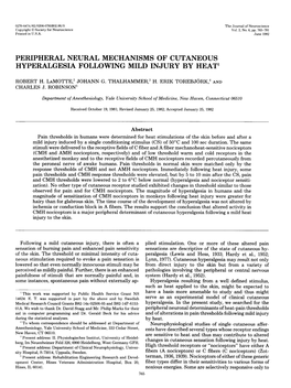 Peripheral Neural Mechanisms of Cutaneous Hyperalgesia Following Mild Injury by Heat1