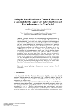 Seeing the Spatial Readiness of Central Kalimantan As a Candidate for the Capital City Before the Decision of East Kalimantan As the New Capital