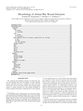 Microbiology of Animal Bite Wound Infections Fredrick M