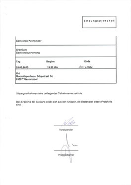 Sitzungsprotokoll Gemeinde Kronsmoor Gremium