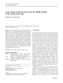 A New Species of Macrocnemus from the Middle Triassic of the Eastern Swiss Alps