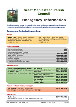 GMPC EMERGENCY INFORMATION Revised 1St July 2019 Page 1
