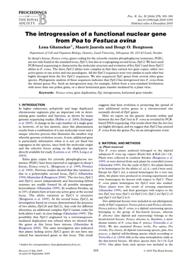 The Introgression of a Functional Nuclear Gene from Poa to Festuca Ovina Lena Ghatnekar*, Maarit Jaarola and Bengt O